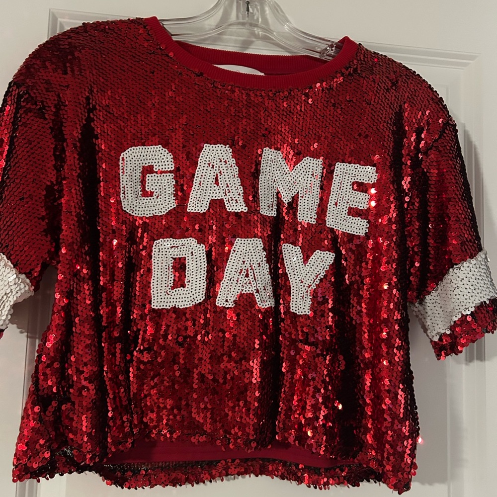 Red Sequin 'Game Day' Top